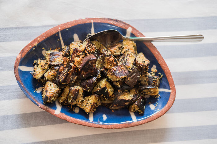 Aubergine and coconut fry 