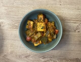 Aubergine, Red Pepper and Paneer Kashmiri 